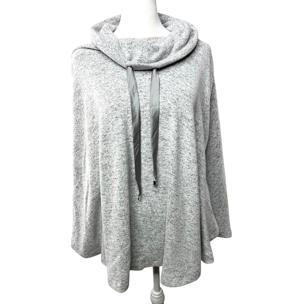 White House Black Market Heather Gray Cowl Neck Poncho With Satin Tie Accents
